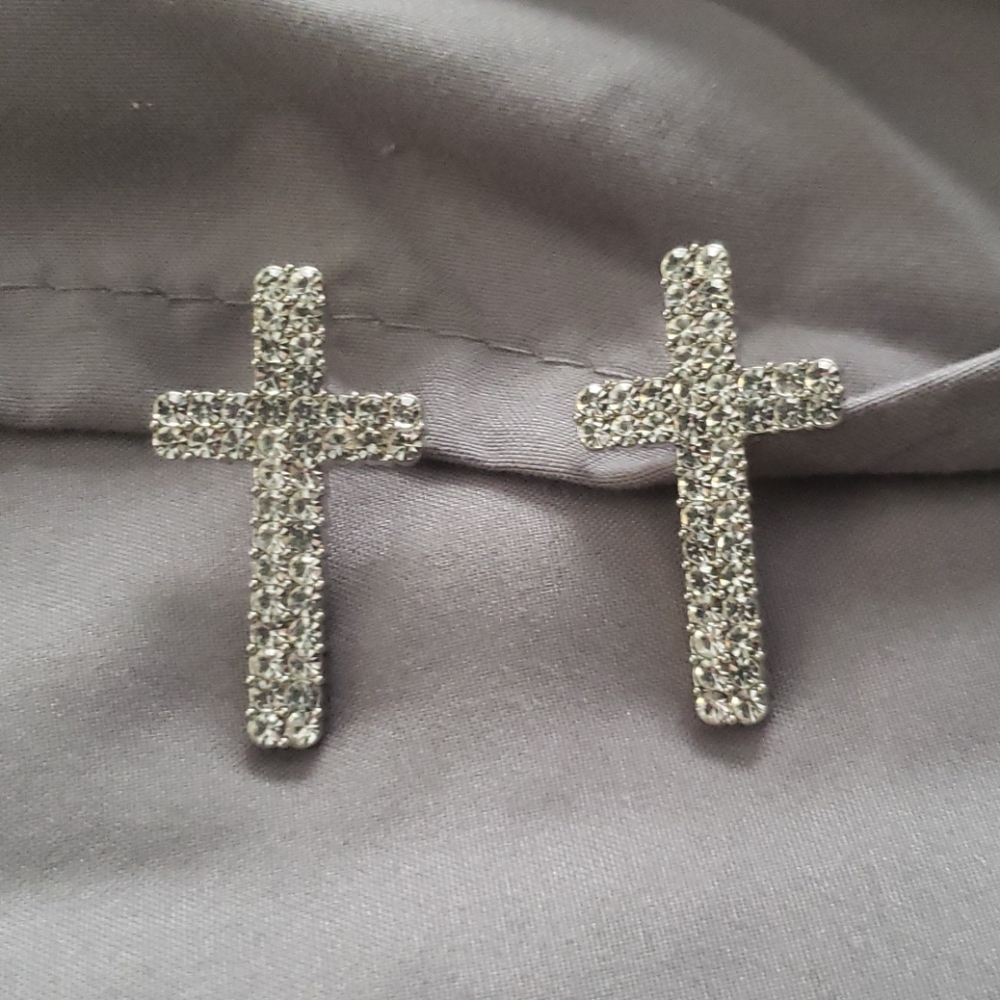 Big Cross Rhinestone Crystal Fashion Stud Earrings